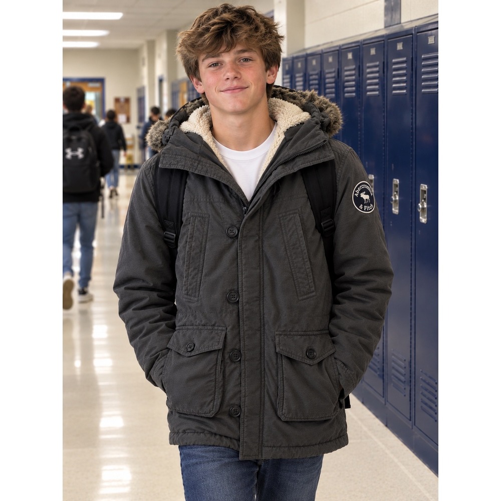 Abercrombie and Fitch Hooded winter Jacket Faux Fur Detachable Hood Youth 13/14